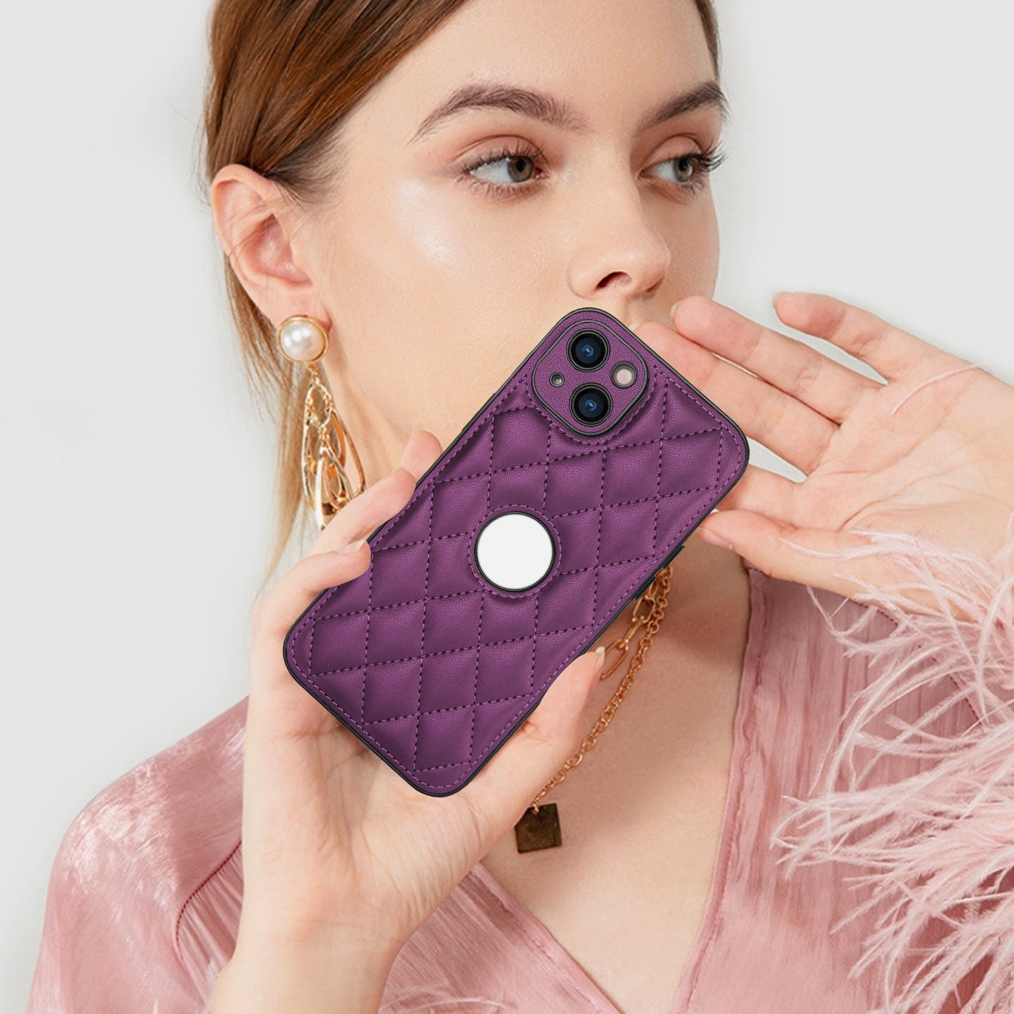 ELECTROPRIME For iPhone 15 Rhombic Leather Back Cover Phone Case(Dark Purple)