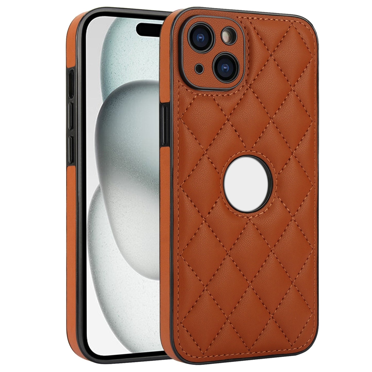 ELECTROPRIME For iPhone 15 Rhombic Leather Back Cover Phone Case(Brown)