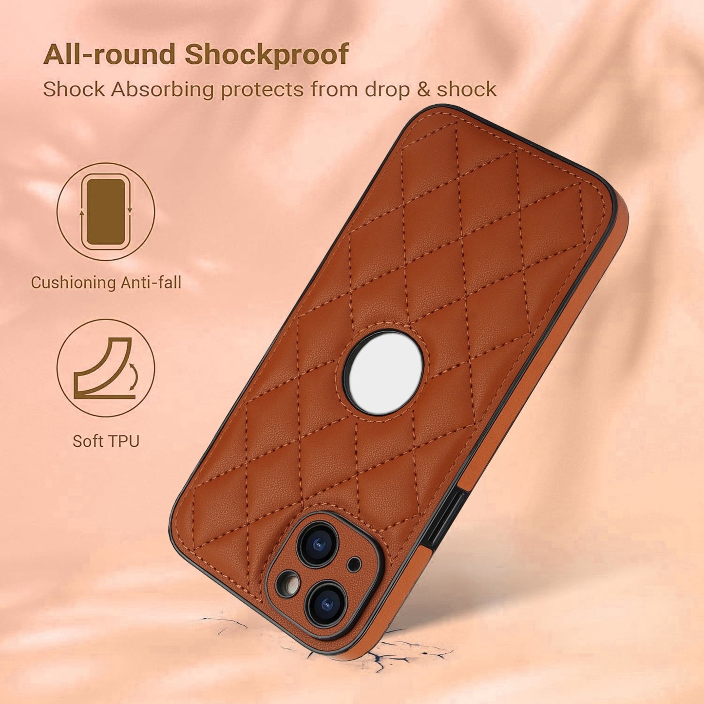 ELECTROPRIME For iPhone 15 Rhombic Leather Back Cover Phone Case(Brown)