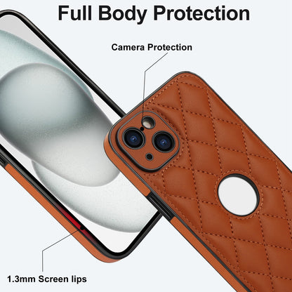 ELECTROPRIME For iPhone 15 Rhombic Leather Back Cover Phone Case(Brown)