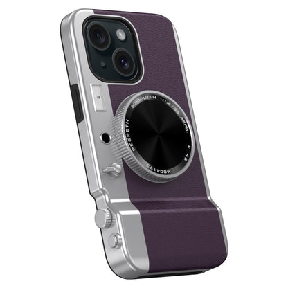 ELECTROPRIME For iPhone 15 3D Retro Bluetooth Camera Magsafe Mirror Phone Case(Dark Purple)