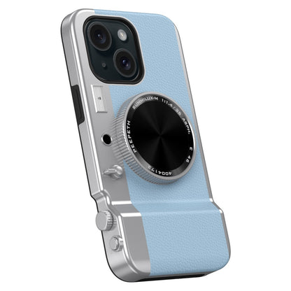 ELECTROPRIME For iPhone 15 3D Retro Bluetooth Camera Magsafe Mirror Phone Case(Light Blue)