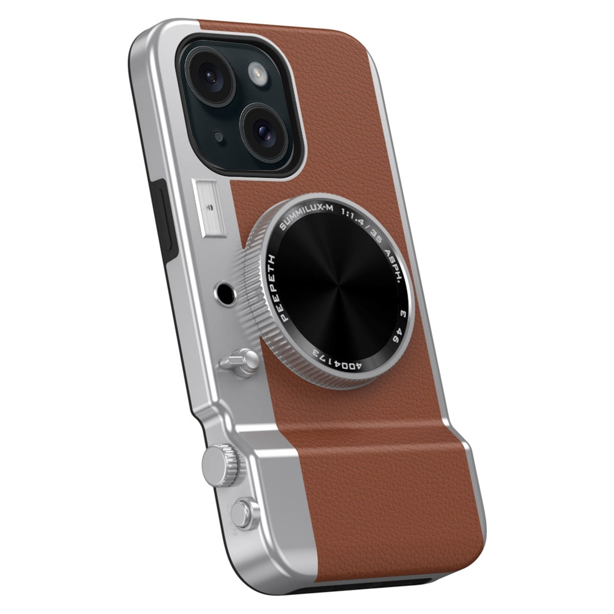 ELECTROPRIME For iPhone 15 3D Retro Bluetooth Camera Magsafe Mirror Phone Case(Brown)