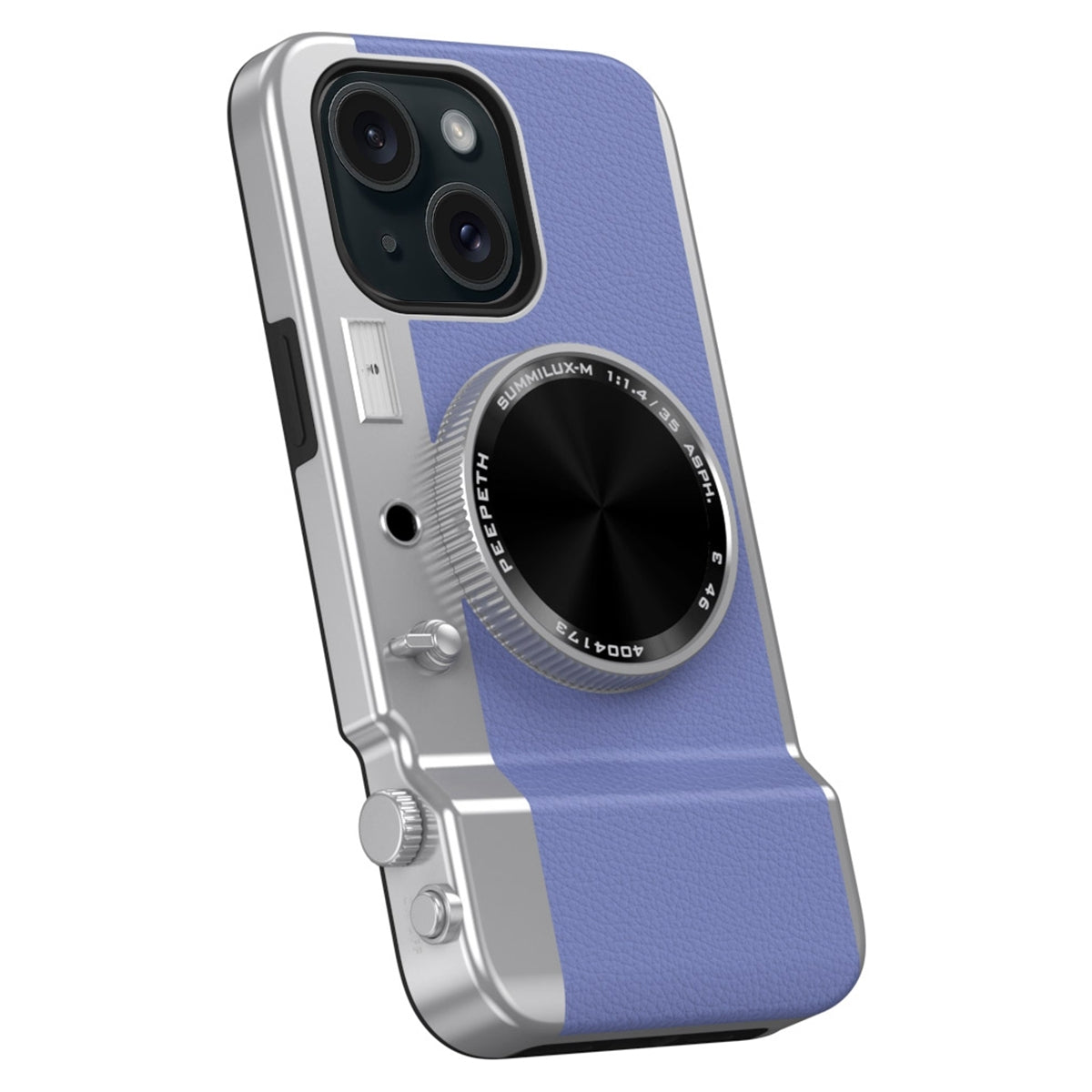 ELECTROPRIME For iPhone 15 3D Retro Bluetooth Camera Magsafe Mirror Phone Case(Purple Blue)