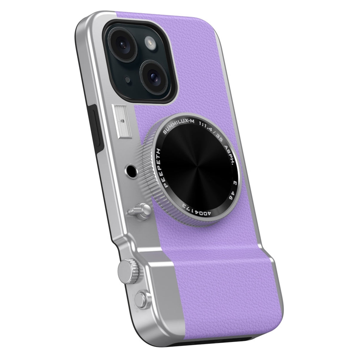 ELECTROPRIME For iPhone 15 3D Retro Bluetooth Camera Magsafe Mirror Phone Case(Lavender Purple)