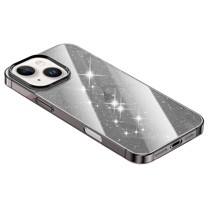 ELECTROPRIME For iPhone 15 Electroplated PC Hybrid Glitter Glass Phone Case(Black)