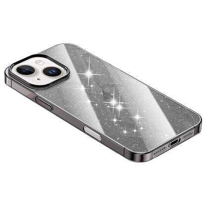 ELECTROPRIME For iPhone 15 Electroplated PC Hybrid Glitter Glass Phone Case(Black)