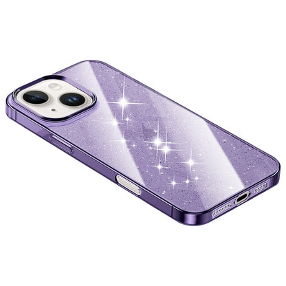 ELECTROPRIME For iPhone 15 Electroplated PC Hybrid Glitter Glass Phone Case(Purple)