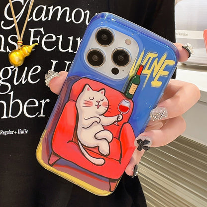 ELECTROPRIME For iPhone 15 Illustration Graffiti Cat Pattern Double Layer LMD Phone Case(Red Wine)