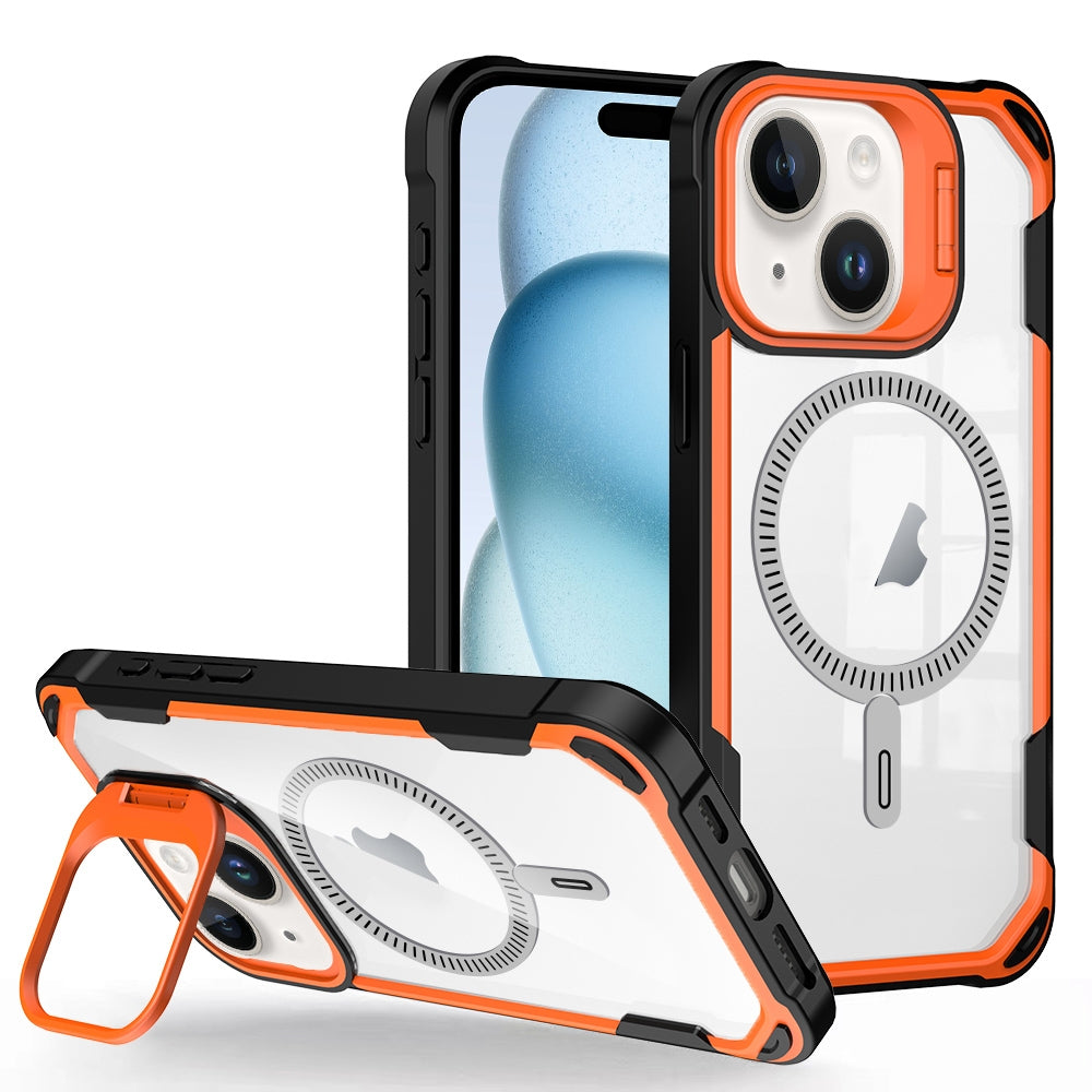 ELECTROPRIME For iPhone 15 Plus Transparent Acrylic MagSafe Lens Holder Phone Case(Orange)