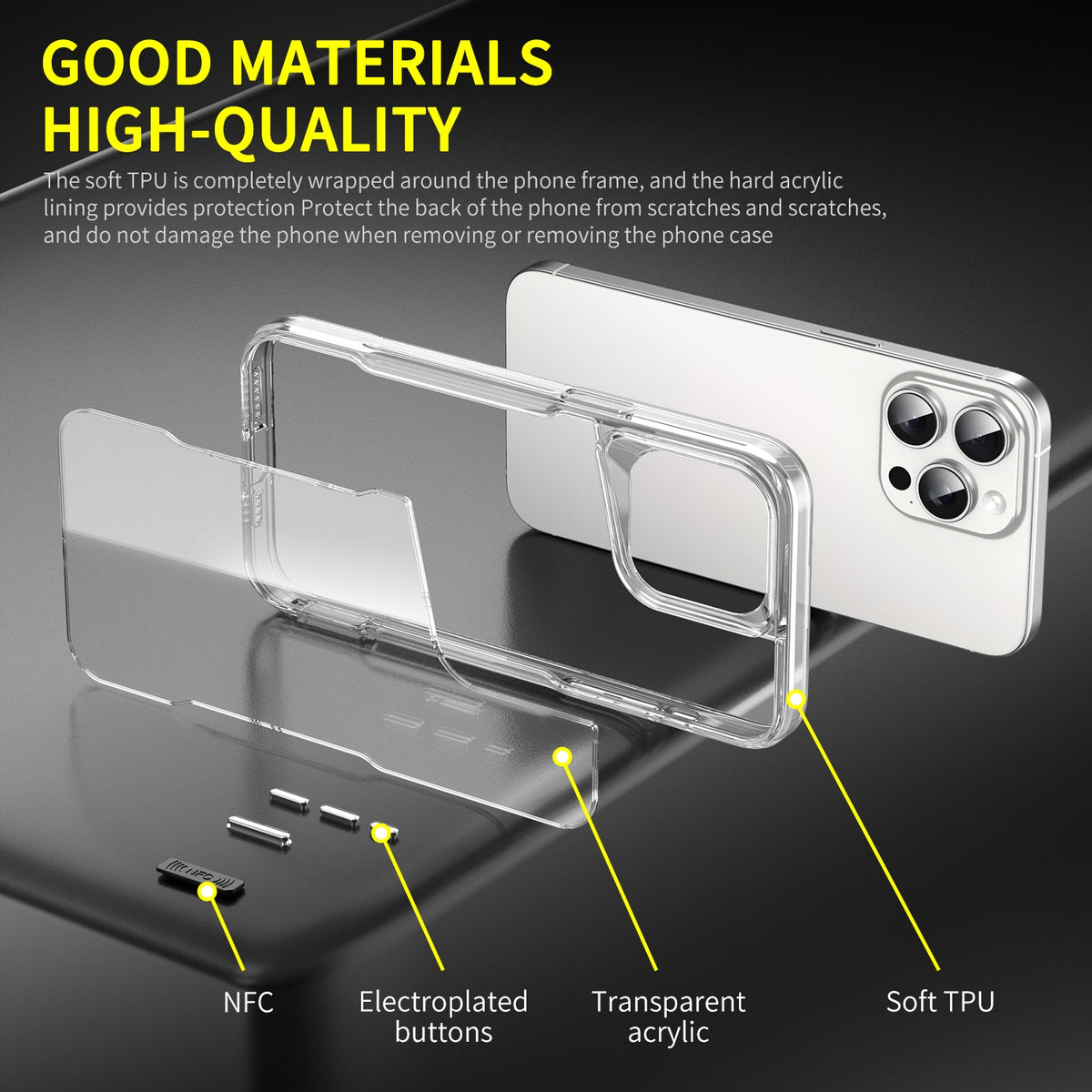 ELECTROPRIME For iPhone 14 Plus / 15 Plus Acrylic + TPU Transparent Full Coverage Phone Case