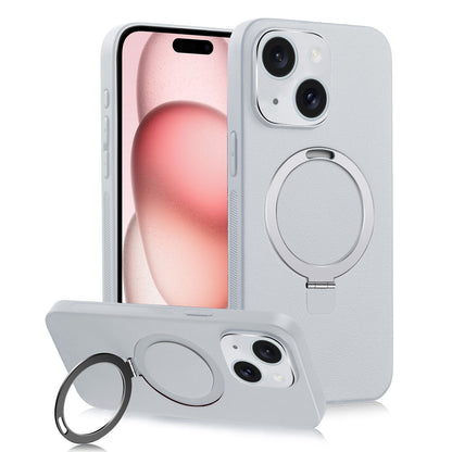 ELECTROPRIME For iPhone 15 MagSafe Rotation Holder PC + Leather Phone Case(White)