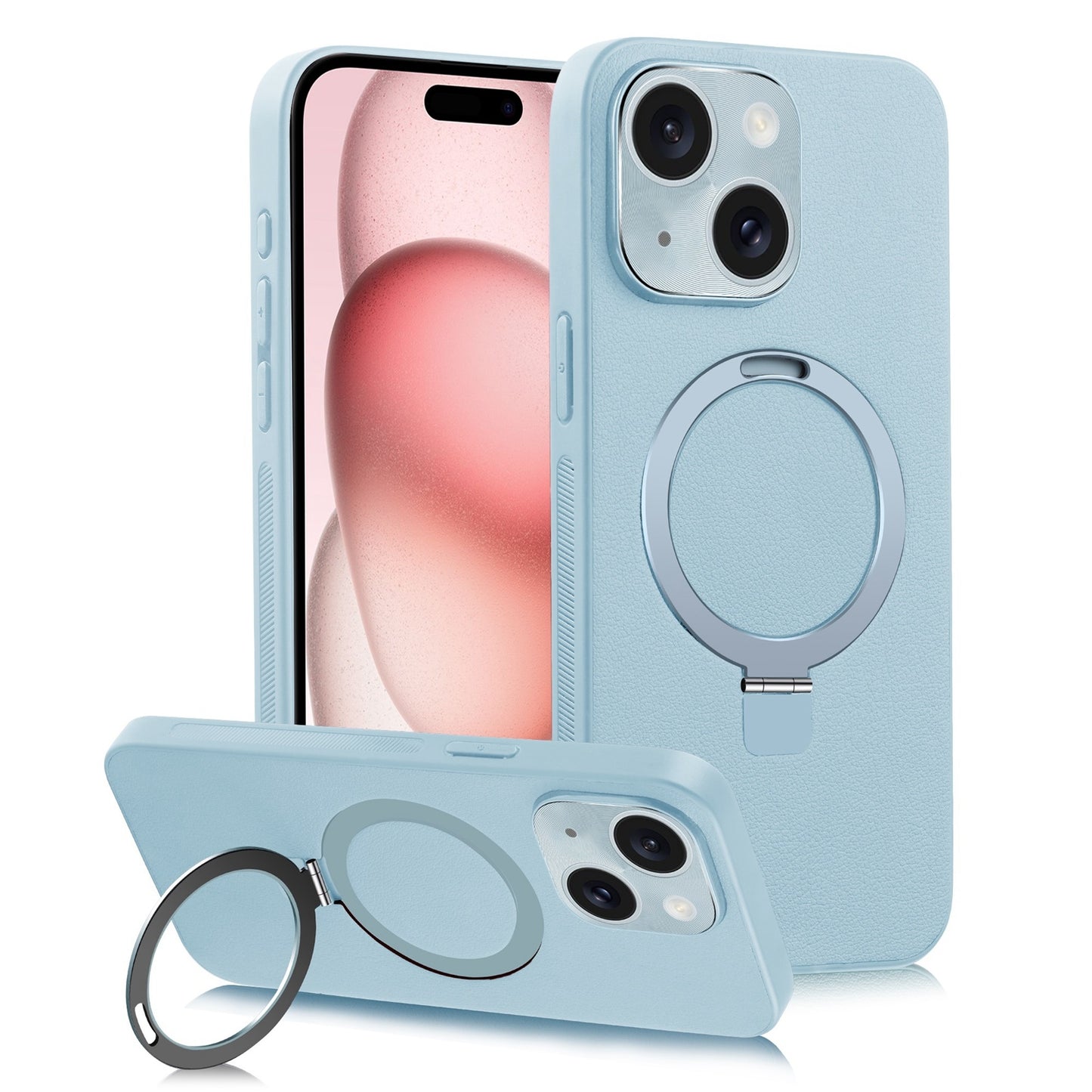 ELECTROPRIME For iPhone 15 MagSafe Rotation Holder PC + Leather Phone Case(Green)