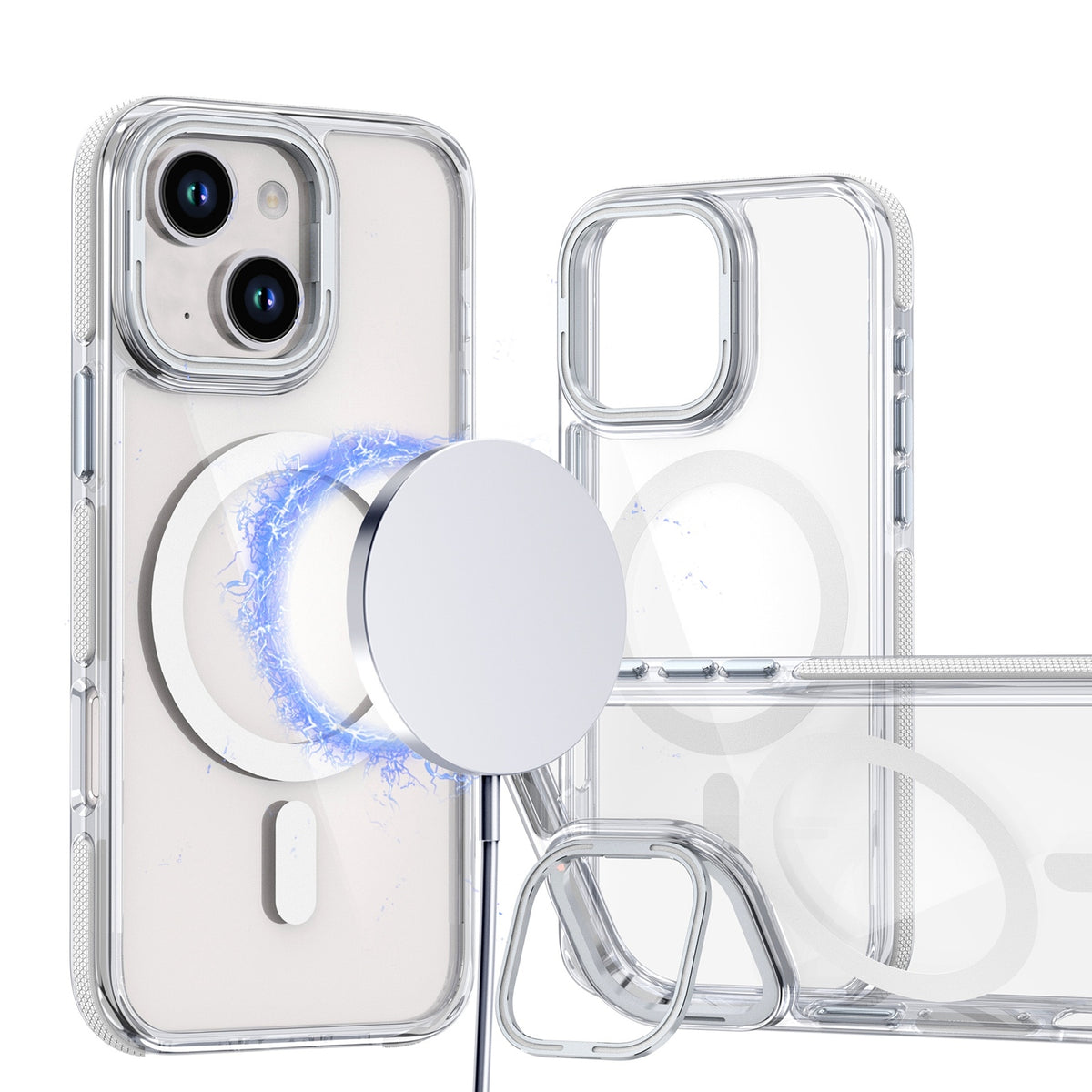 ELECTROPRIME For iPhone 15 Dual-Color Clear Acrylic Hybrid TPU Lens Flip Holder MagSafe Phone Case(White)