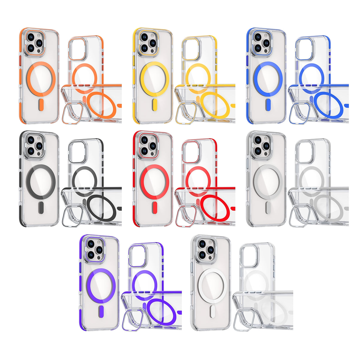 ELECTROPRIME For iPhone 15 Plus Dual-Color Clear Acrylic Hybrid TPU Lens Flip Holder MagSafe Phone Case(Grey)