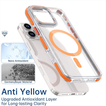 ELECTROPRIME For iPhone 15 Plus Dual-Color Clear Acrylic Hybrid TPU Lens Flip Holder MagSafe Phone Case(Grey)