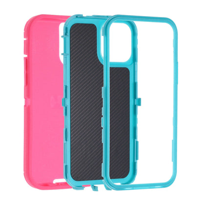 ELECTROPRIME For iPhone 15 Plus Robot Three-proof Life Waterproof Phone Case with Holder(Rose Red + Blue)