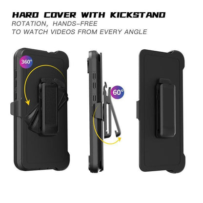 ELECTROPRIME For iPhone 15 Plus Robot Three-proof Life Waterproof Phone Case with Holder(Rose Red + Blue)