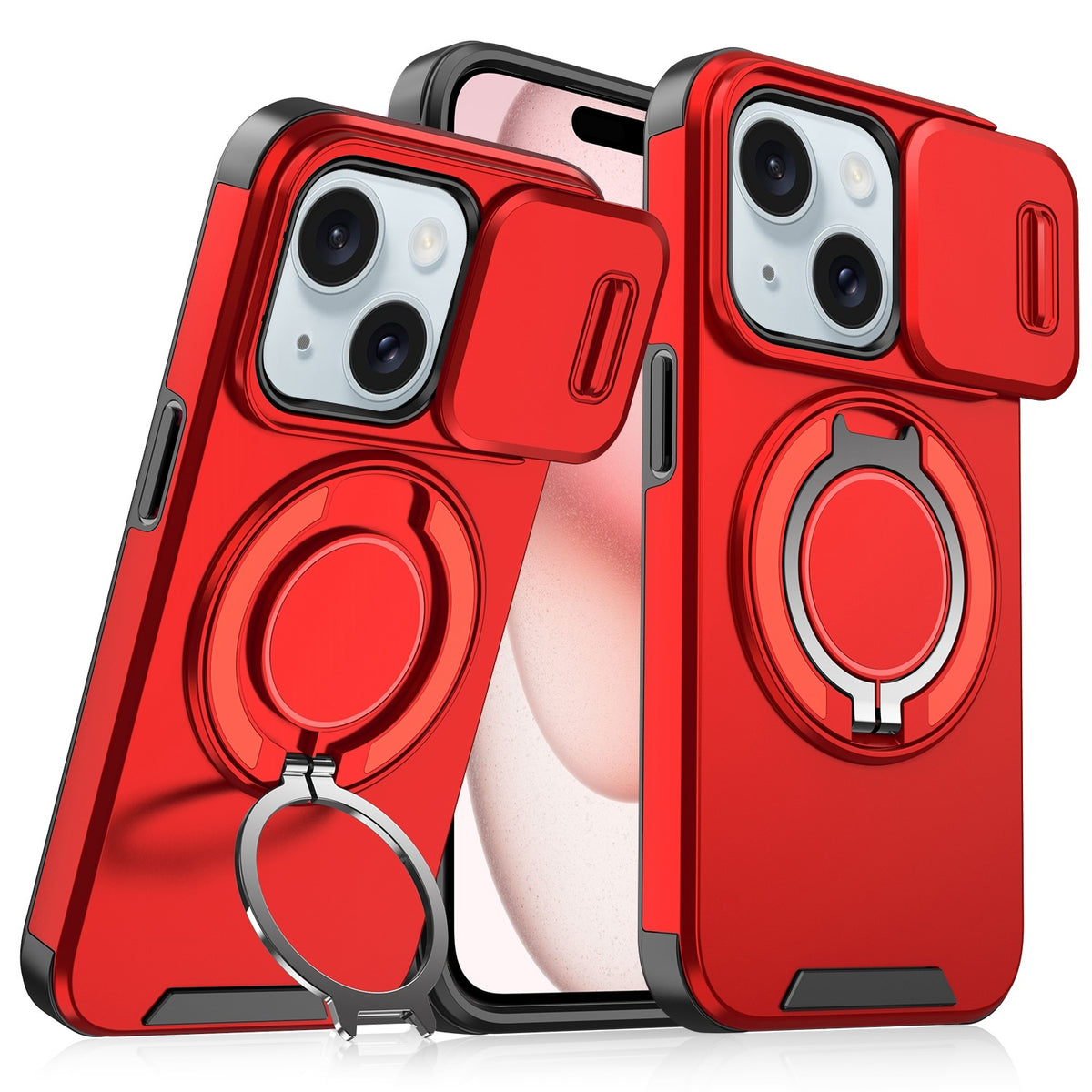 ELECTROPRIME For iPhone 15 Plus Sliding Camshield Ring Holder Phone Case(Red)