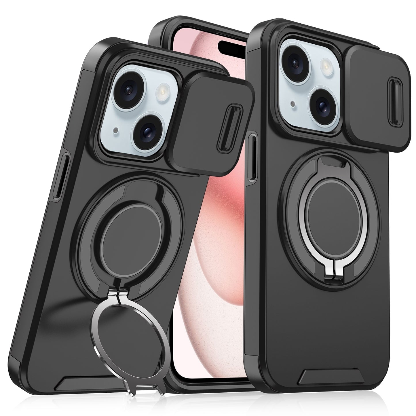 ELECTROPRIME For iPhone 15 Sliding Camshield Ring Holder Phone Case(Black)