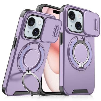 ELECTROPRIME For iPhone 15 Sliding Camshield Ring Holder Phone Case(Purple)