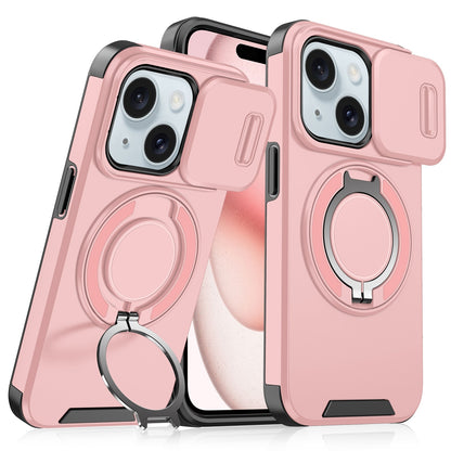 ELECTROPRIME For iPhone 15 Sliding Camshield Ring Holder Phone Case(Pink)