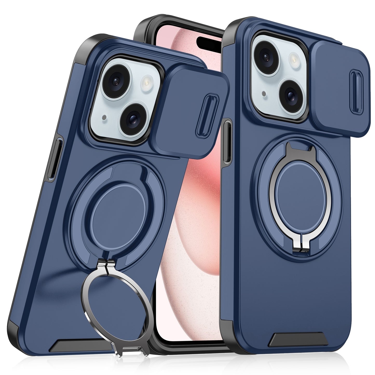 ELECTROPRIME For iPhone 15 Sliding Camshield Ring Holder Phone Case(Blue)