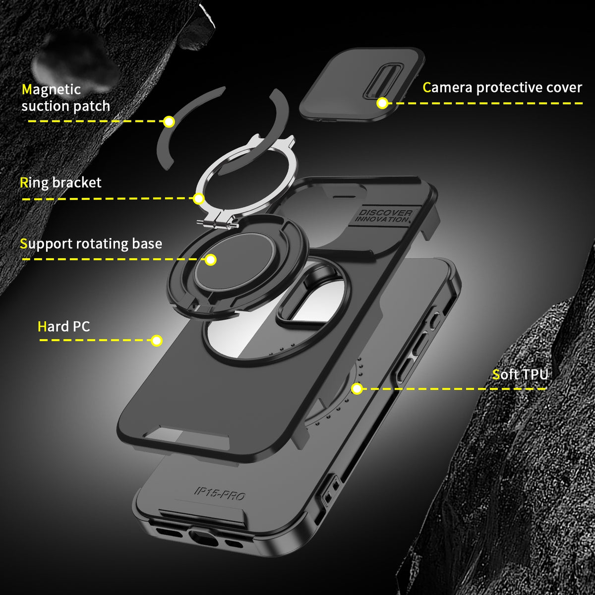 ELECTROPRIME For iPhone 15 Plus Sliding Camshield Ring Holder Phone Case(Red)