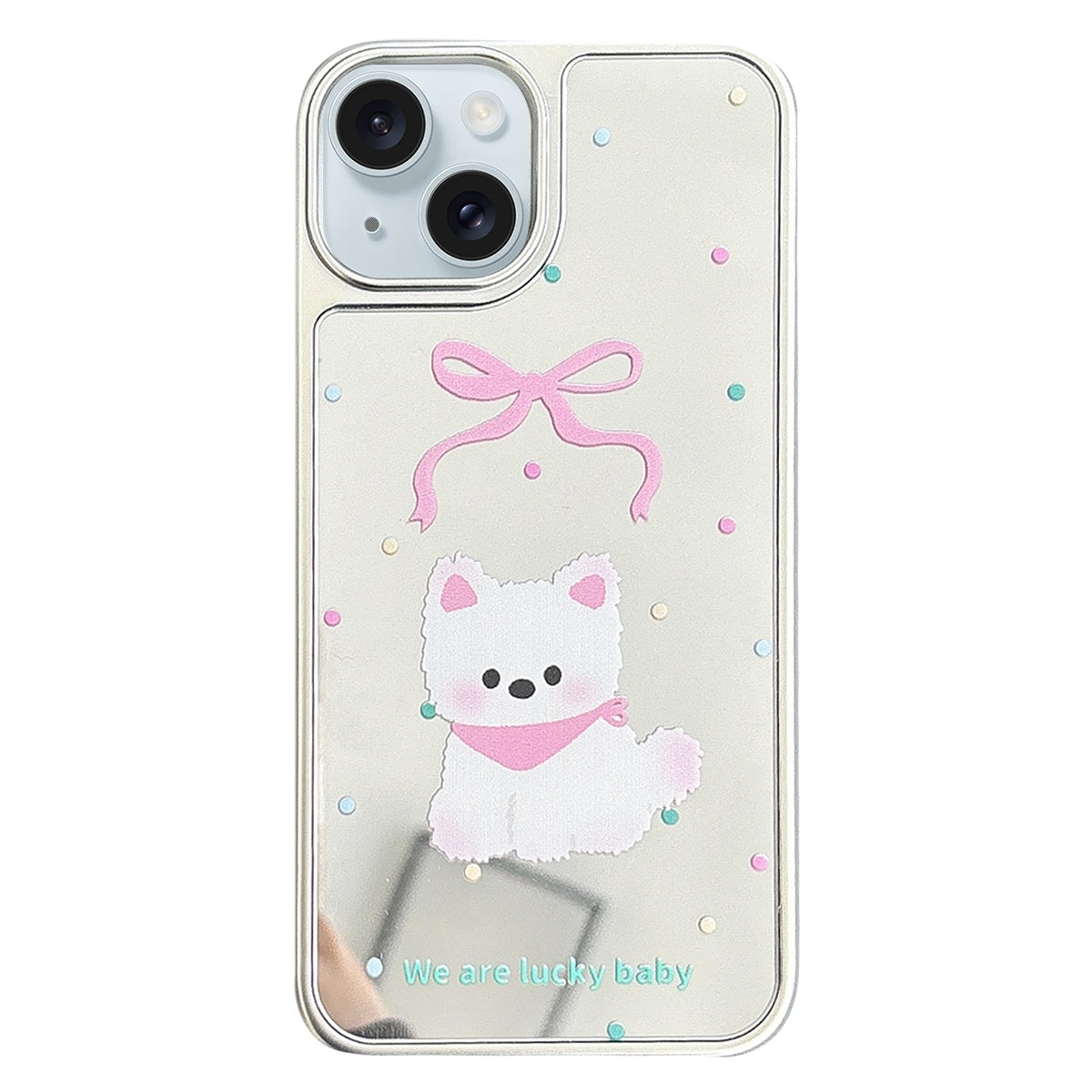 ELECTROPRIME For iPhone 15 Mirror Puppy Pattern TPU + PC Phone Case(Teddy)
