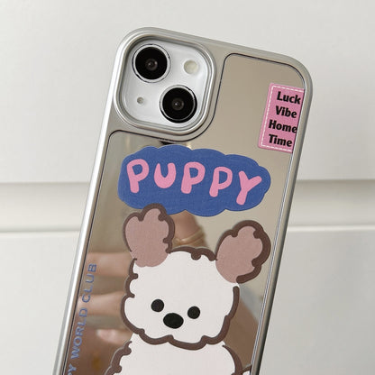 ELECTROPRIME For iPhone 15 Mirror Puppy Pattern TPU + PC Phone Case(Teddy)