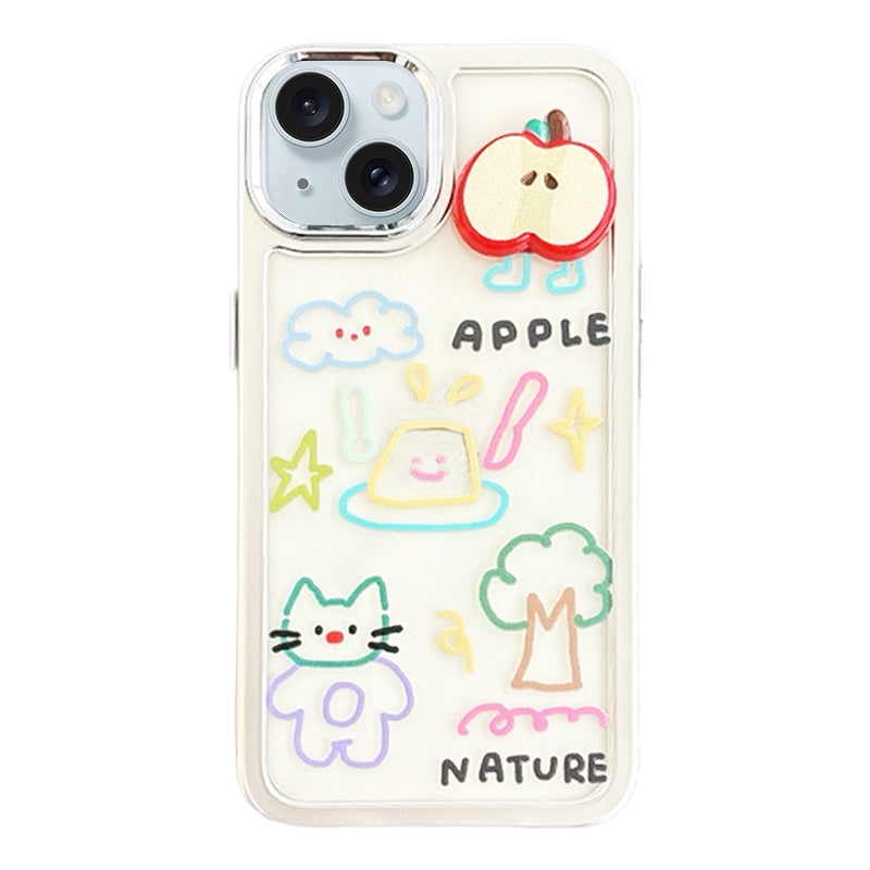 ELECTROPRIME For iPhone 15 Clear Illustration Graffiti Pattern TPU + PC Phone Case(3D Apple Graffiti)