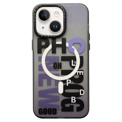 ELECTROPRIME For iPhone 15 Double-Layer Frosted IMD MagSafe Phone Case(Purple Gradient Letters)
