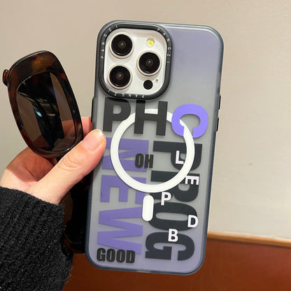 ELECTROPRIME For iPhone 15 Double-Layer Frosted IMD MagSafe Phone Case(Purple Gradient Letters)
