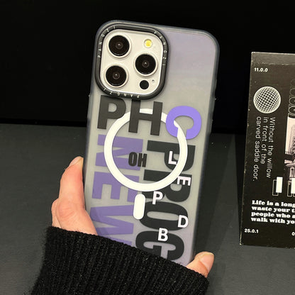 ELECTROPRIME For iPhone 15 Double-Layer Frosted IMD MagSafe Phone Case(Purple Gradient Letters)