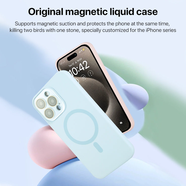 ELECTROPRIME For iPhone 15 Plus Liquid Silicone MagSafe Full Coverage Phone Case with Lens Film(Blue)