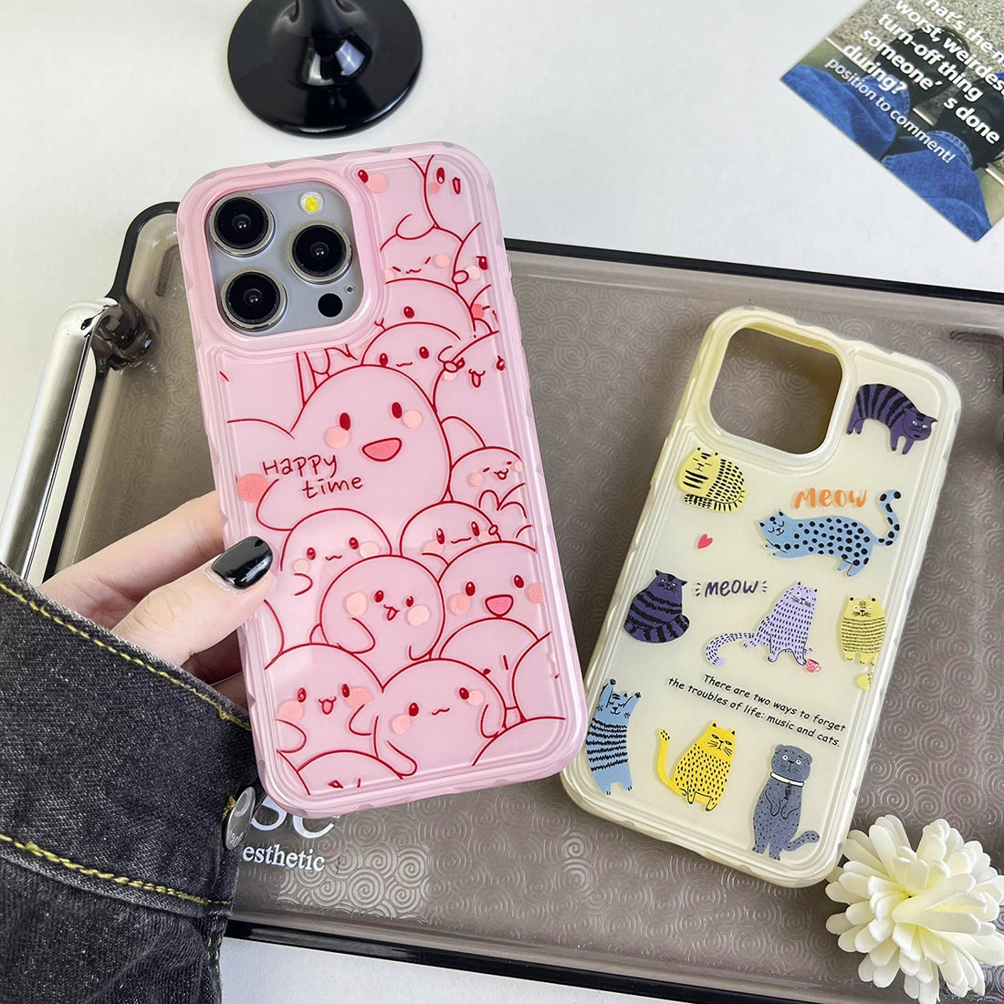 ELECTROPRIME For iPhone 15 Creative Edge Elves Cat Pattern TPU + PC Phone Case(Pink)