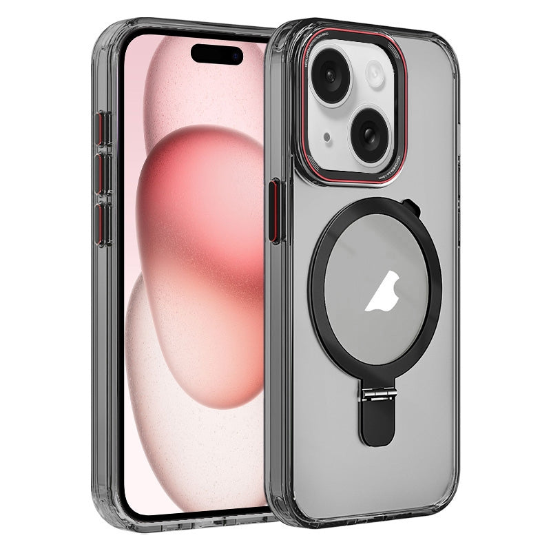 ELECTROPRIME For iPhone 15 Plus Crystal TPU Hybrid PC MagSafe Holder Phone Case(Transparent Black)