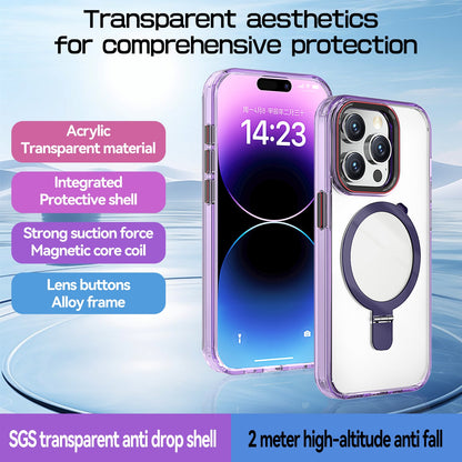 ELECTROPRIME For iPhone 15 Plus Crystal TPU Hybrid PC MagSafe Holder Phone Case(Transparent Black)