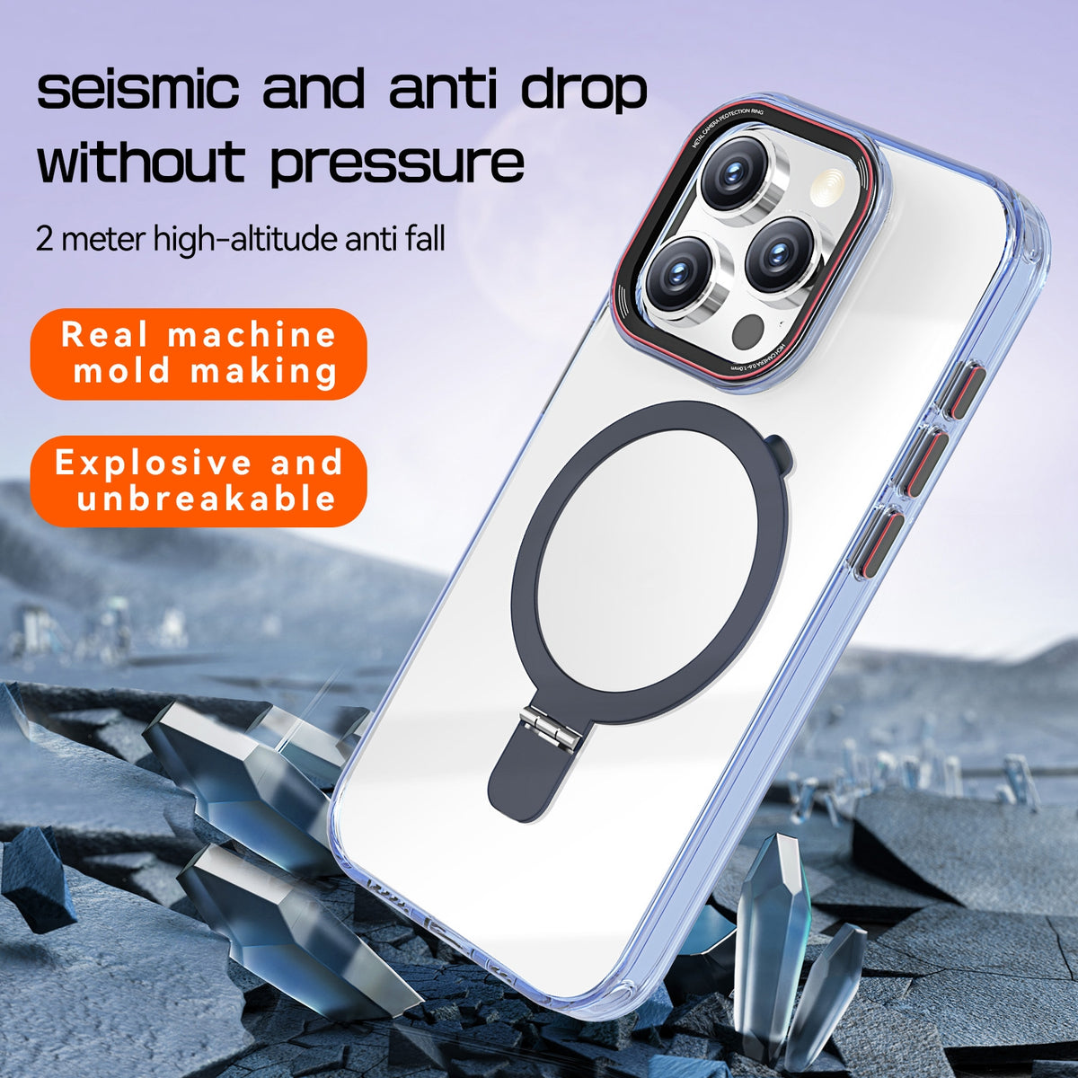 ELECTROPRIME For iPhone 15 Plus Crystal TPU Hybrid PC MagSafe Holder Phone Case(Transparent Black)