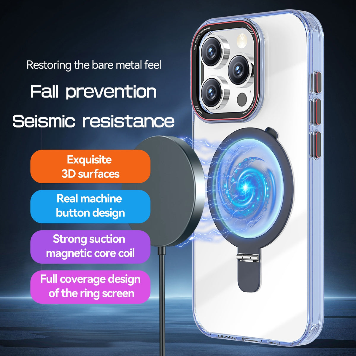 ELECTROPRIME For iPhone 15 Plus Crystal TPU Hybrid PC MagSafe Holder Phone Case(Transparent Black)