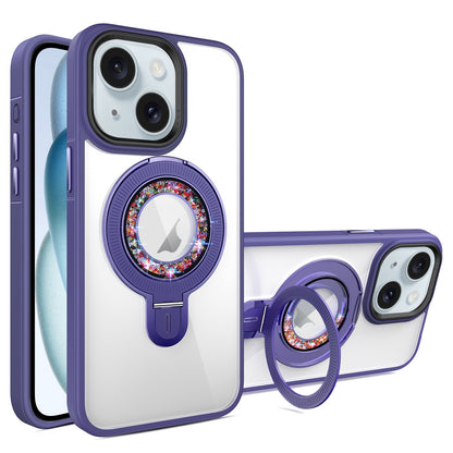 ELECTROPRIME For iPhone 15 MagSafe Flip Holder Full Coverage TPU+PC Clear Phone Case(Dark Purple)