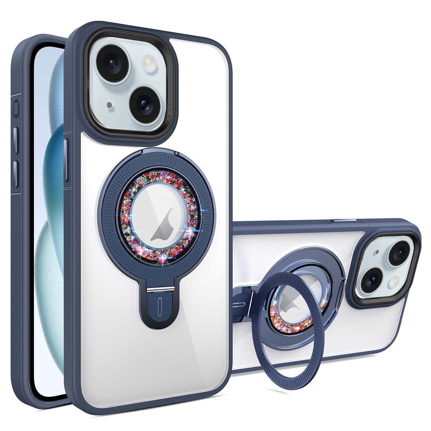 ELECTROPRIME For iPhone 15 MagSafe Flip Holder Full Coverage TPU+PC Clear Phone Case(Royal Blue)