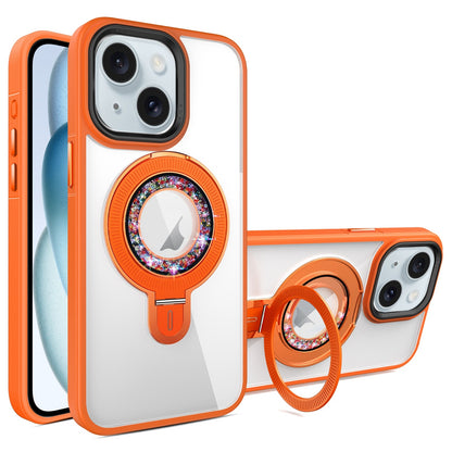 ELECTROPRIME For iPhone 15 MagSafe Flip Holder Full Coverage TPU+PC Clear Phone Case(Orange)