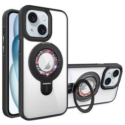 ELECTROPRIME For iPhone 15 MagSafe Flip Holder Full Coverage TPU+PC Clear Phone Case(Black)