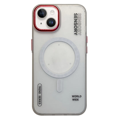 ELECTROPRIME For iPhone 15 Frosted Metal Lens Protection Frame MagSafe Phone Case(Red SENSORY)