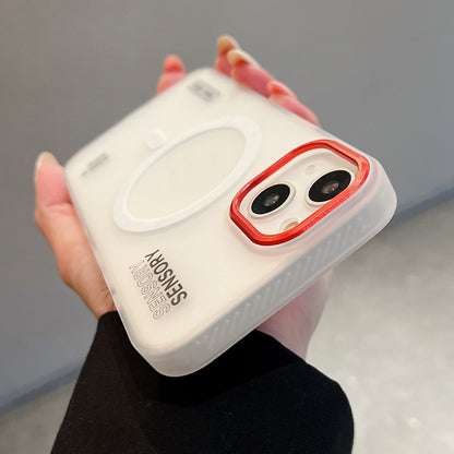 ELECTROPRIME For iPhone 15 Frosted Metal Lens Protection Frame MagSafe Phone Case(Red SENSORY)