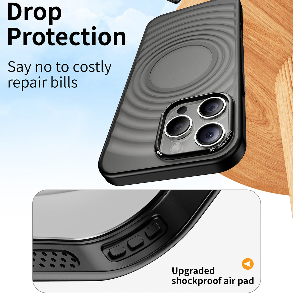 ELECTROPRIME For iPhone 15 Plus Acrylic Skin Feel Corrugated Phone Case(Black)