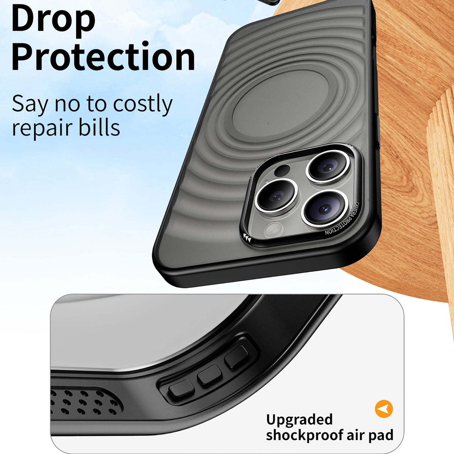ELECTROPRIME For iPhone 15 Acrylic Skin Feel Corrugated Phone Case(Black)