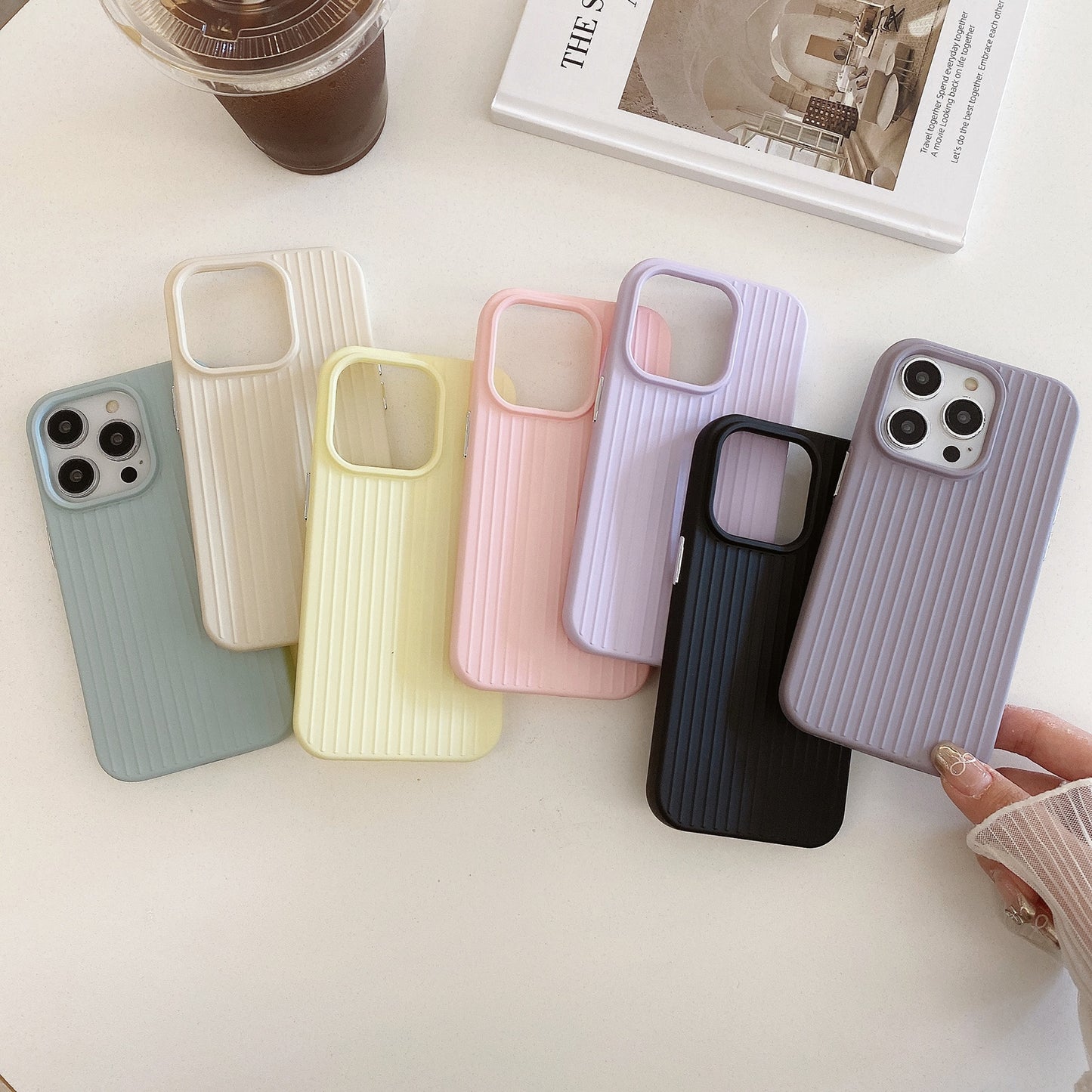 ELECTROPRIME For iPhone 15 Macaroon Tile Stripe TPU Hybrid PC Phone Case(Pink)