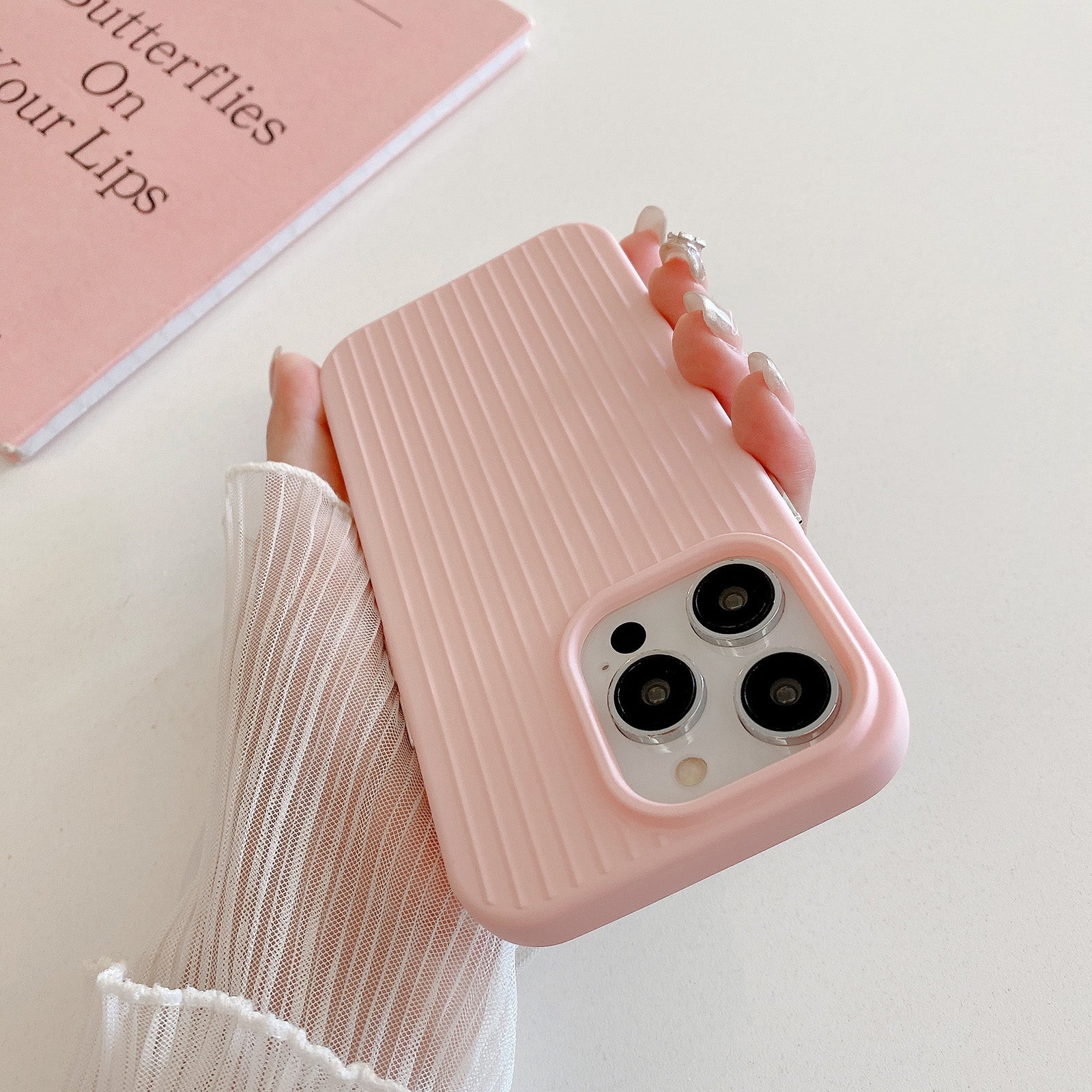 ELECTROPRIME For iPhone 15 Macaroon Tile Stripe TPU Hybrid PC Phone Case(Lavender Grey)